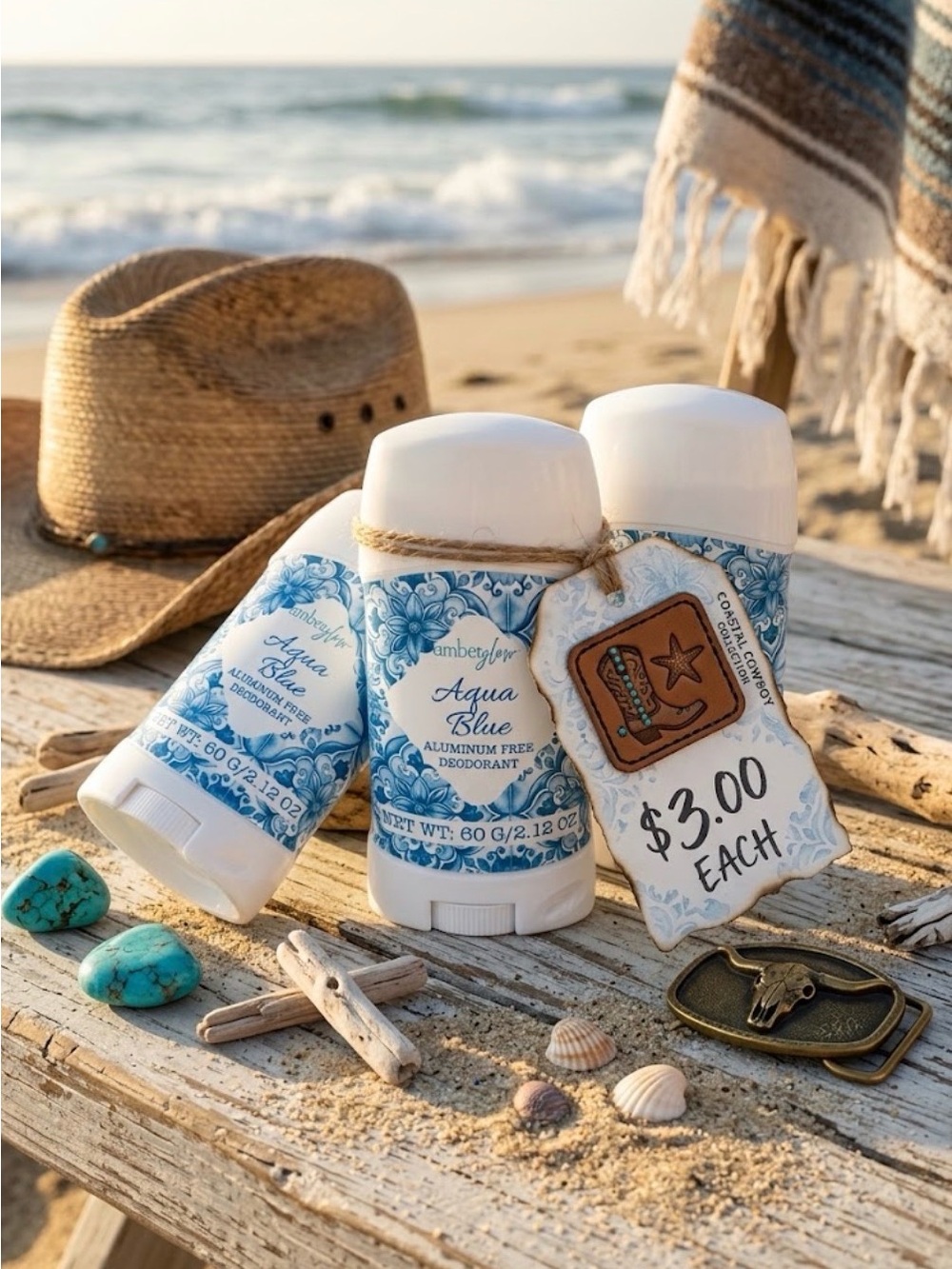 Amber Glow “Aqua Blue” Aluminum-Free Deodorant Stick 🌊🤠🐚
